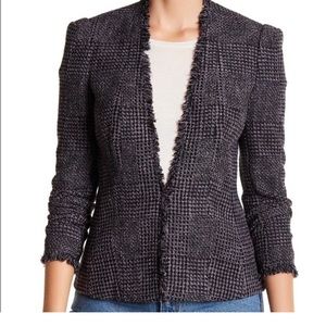 Rebecca Taylor Houndstooth Tweed Fringe Blazer